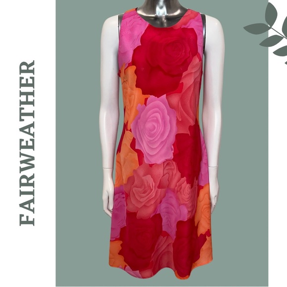 🛍️3/$40 Vintage 90’s Fairweather Floral Sleevelesss Open Back Red and Pink Large - Picture 1 of 6